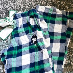 Notre Dame lounge pants XS Green, Blue, and White plaid print with Pockets